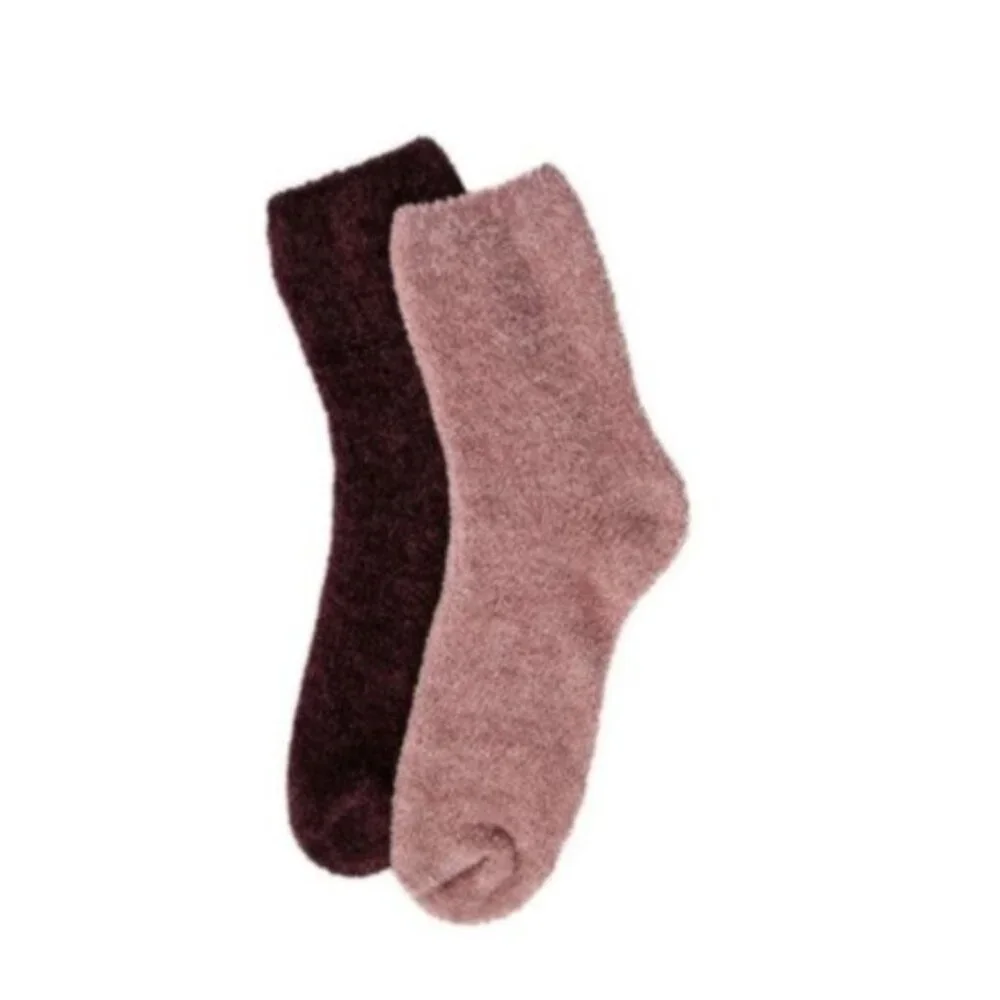Josie Natori Legwear 2 pairs Chenille Crew Cozy Soft Socks 9-11 Blush Burgundy